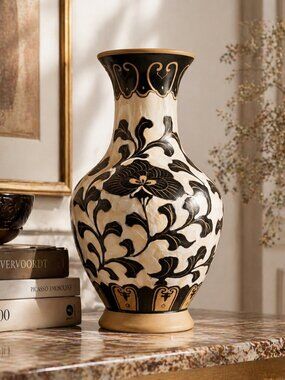 10” Hand-Carved Sgraffito Vase | Organic Modernist Studio Pottery